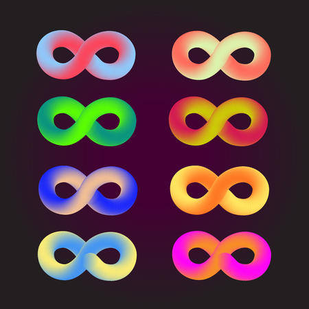 Abstract colored infinity vector logo isolated on black backgroundのイラスト素材
