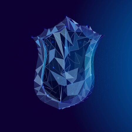 Low poly shield. Protection shield concept. Shield vector sign. 3d illustration. Cyber security concept. Future technology concept.のイラスト素材