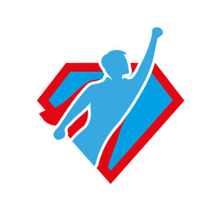 Superhero icon. vector superhero silhouette wearing red cloak flying on wind.のイラスト素材