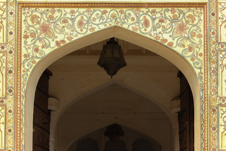 on april springtime in rajasthan india in jaipur exact views at ornaments and figurines and graphics and paintings and marmor artwork are admiring moments of historyのeditorial素材