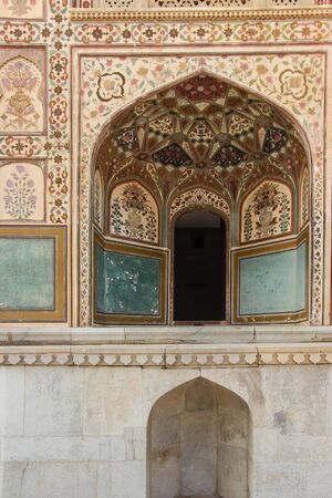 on april springtime in rajasthan india in jaipur exact views at ornaments and figurines and graphics and paintings and marmor artwork are admiring moments of historyのeditorial素材