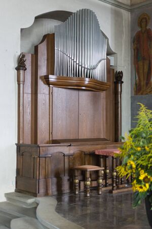 in a historical city of bavaria in south germany at summertime you see ornaments and candleholders and ceilings as well as benches and wall boards and door lock artworkのeditorial素材