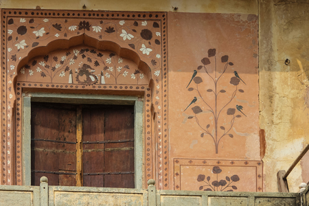 on april springtime in rajasthan india in jaipur exact views at ornaments and figurines and graphics and paintings and marmor artwork are admiring moments of historyのeditorial素材