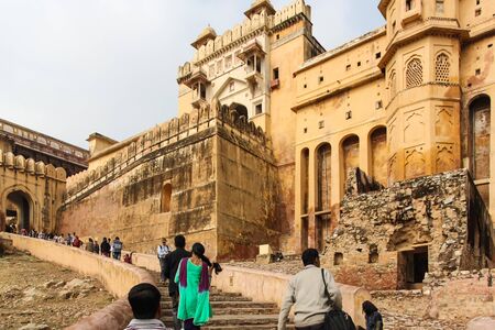 on april springtime in rajasthan india in jaipur exact views at ornaments and buildings and elephants and outer area and the lake and outer parc are memorable moments of historyのeditorial素材