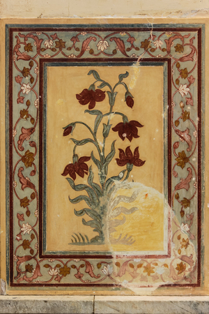 on april springtime in rajasthan india in jaipur exact views at ornaments and figurines and graphics and paintings and marmor artwork are admiring moments of historyの写真素材