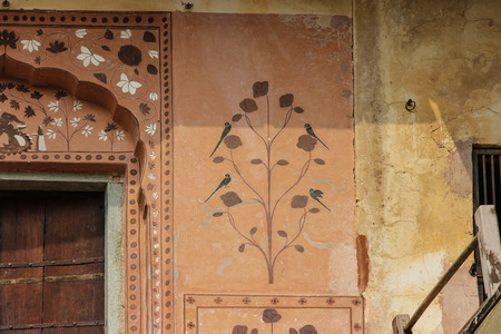 on april springtime in rajasthan india in jaipur exact views at ornaments and figurines and graphics and paintings and marmor artwork are admiring moments of historyのeditorial素材