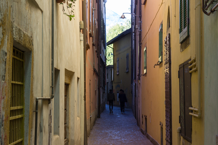 buildings, facades, romantic streets in verbania in ticino in italyの写真素材