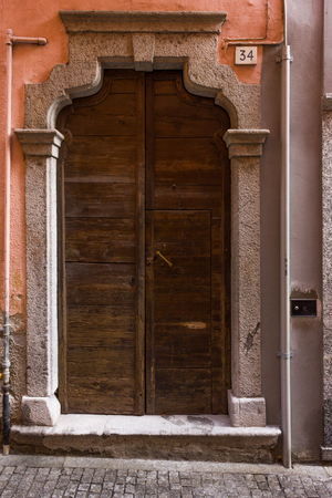 facades, plants and architecture of ticino towns at lake lago maggioreの写真素材