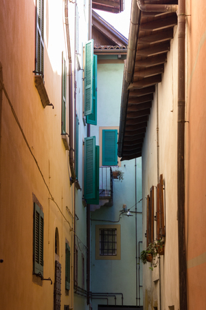 buildings, facades, romantic streets in verbania in ticino in italyの写真素材