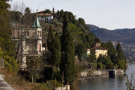 the lake, buildings and landscape in springのeditorial素材