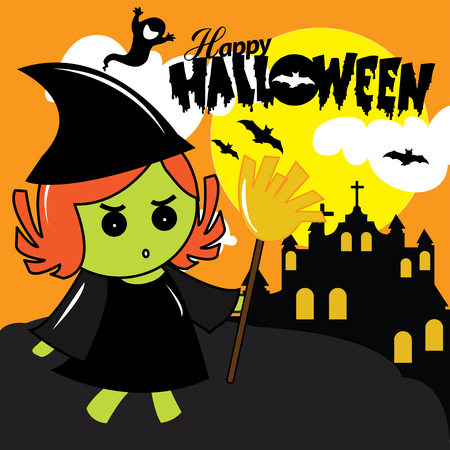 Happy Halloween Card and witch Vector illustration.のイラスト素材