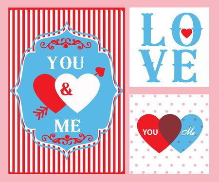 Happy valentines day cards with hearts and arrowのイラスト素材