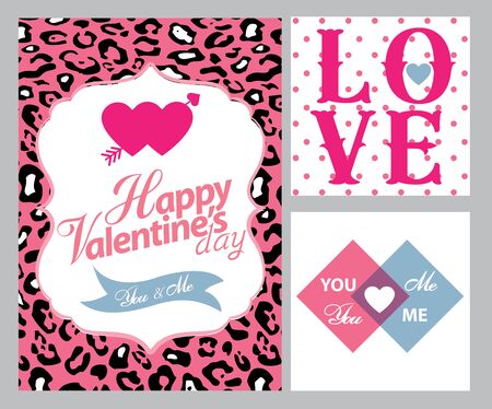 Happy valentines day card with hearts and tiger pattern vector.のイラスト素材