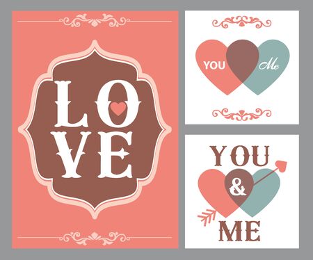 Happy valentines day cards with hearts and arrowのイラスト素材