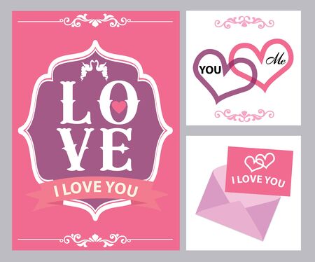 Happy valentines day cards with heartsのイラスト素材