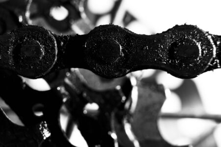 Macro of dirty bicycle chain on bicycle cassetteの写真素材