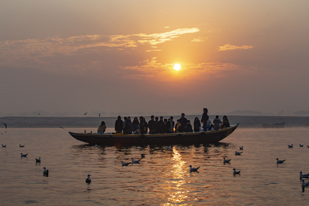 Boat ride on Ganga river, Varanasiのeditorial素材