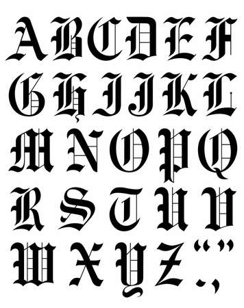Set gothic font vector alphabet sketch.のイラスト素材