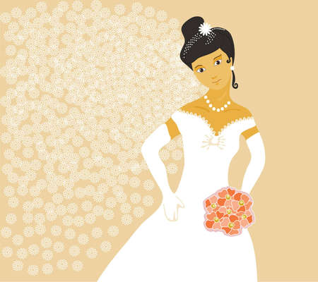 a beautiful bride with a bouquet of pink flowersのイラスト素材