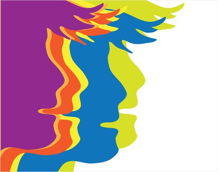  profiles of young people painted in different colorsのイラスト素材