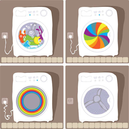 images are four states of the washing machineのイラスト素材