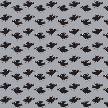 Seamless texture with the image of a flight of crows on a gray background のイラスト素材