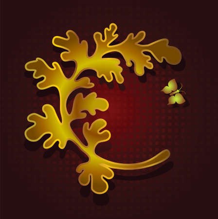 banner design with golden leaf and golden butterflyのイラスト素材