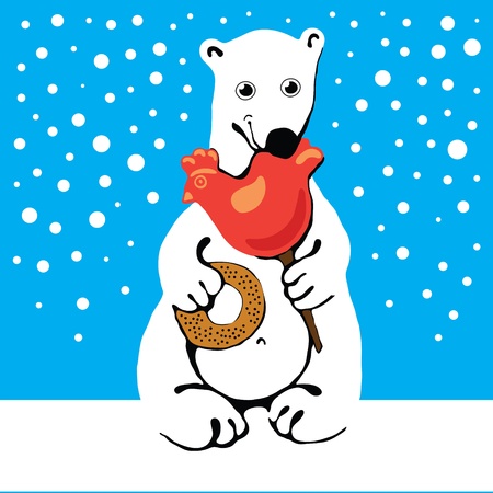 Polar bear sitting on the ice and eat sweetsのイラスト素材