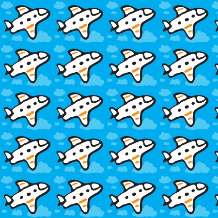 Seamless texture with the image of a white plane in the sky above the cloudsのイラスト素材