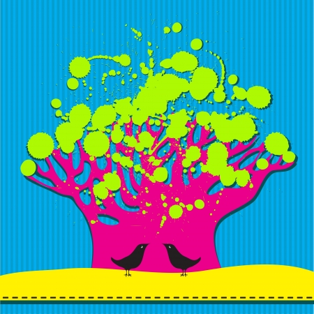 Abstract decorative tree with birds illustrationのイラスト素材