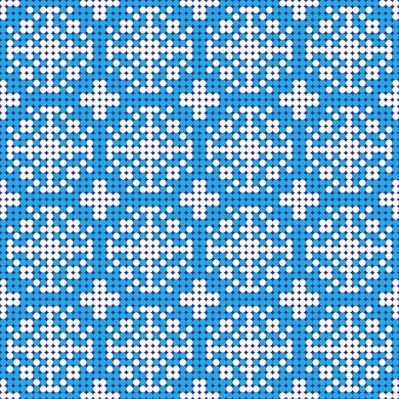 Seamless texture of white snowflakes on a blue background. Geometric ornament for Christmasのイラスト素材