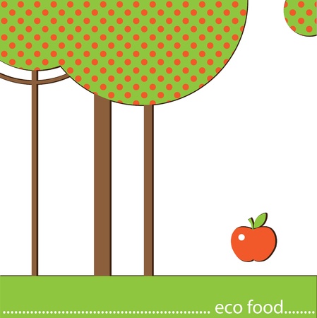 Three trees and an apple on a white background. Eco designのイラスト素材