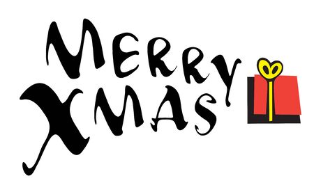  Merry Christmas Card with red gift.のイラスト素材
