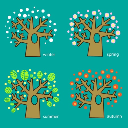 Four seasons - spring, summer, autumn, winter  Art tree beautiful for designのイラスト素材