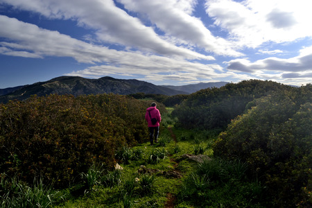 Walking on the top of Mount Acutzuの写真素材