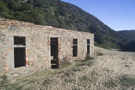 Mine ruins in Cala Domesticaの写真素材