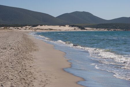 View of Porto Pino beachの写真素材