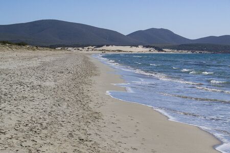 View of Porto Pino beachの写真素材