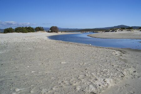 View of Porto Pino beachの写真素材