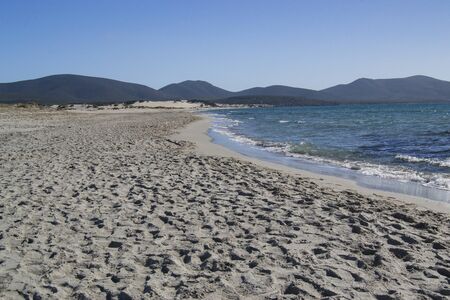 View of Porto Pino beachの写真素材
