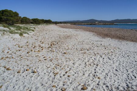View of Porto Pino beachの写真素材