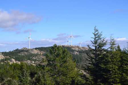 View of Monte Lerno wind farmの写真素材