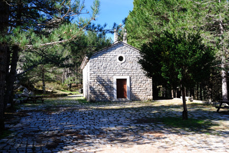 The church of Madonna della Neve on Monte Limbaraの写真素材