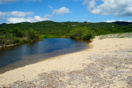 The beach of Razza di Junco in Costa Smeraldaの写真素材