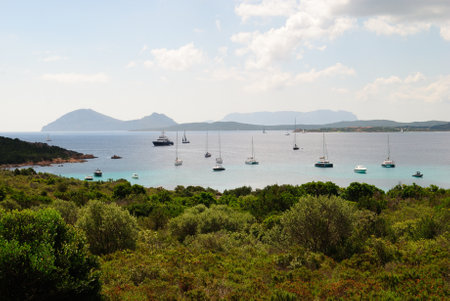 The bay of Petra Ruja full of boatsの写真素材