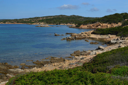 The coast of Punta Rossa in Caprera islandの写真素材