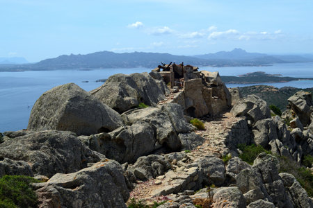 Trail to Monte Tejalone, ruins of military fortificationsの写真素材