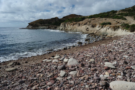 The coast of Punta Argentina, view of Sa Codulera beachの写真素材