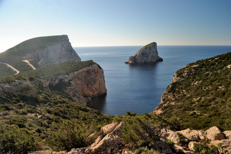 Views from the trail on the coast of Capo Cacciaの写真素材