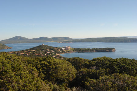Views from the trail on the coast of Capo Cacciaの写真素材
